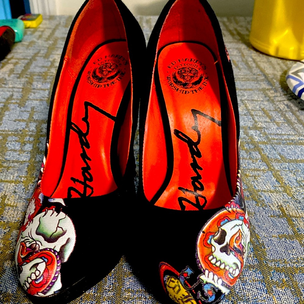 Ed Hardy Worship The Ink Black Skull Corba Eagle Heels